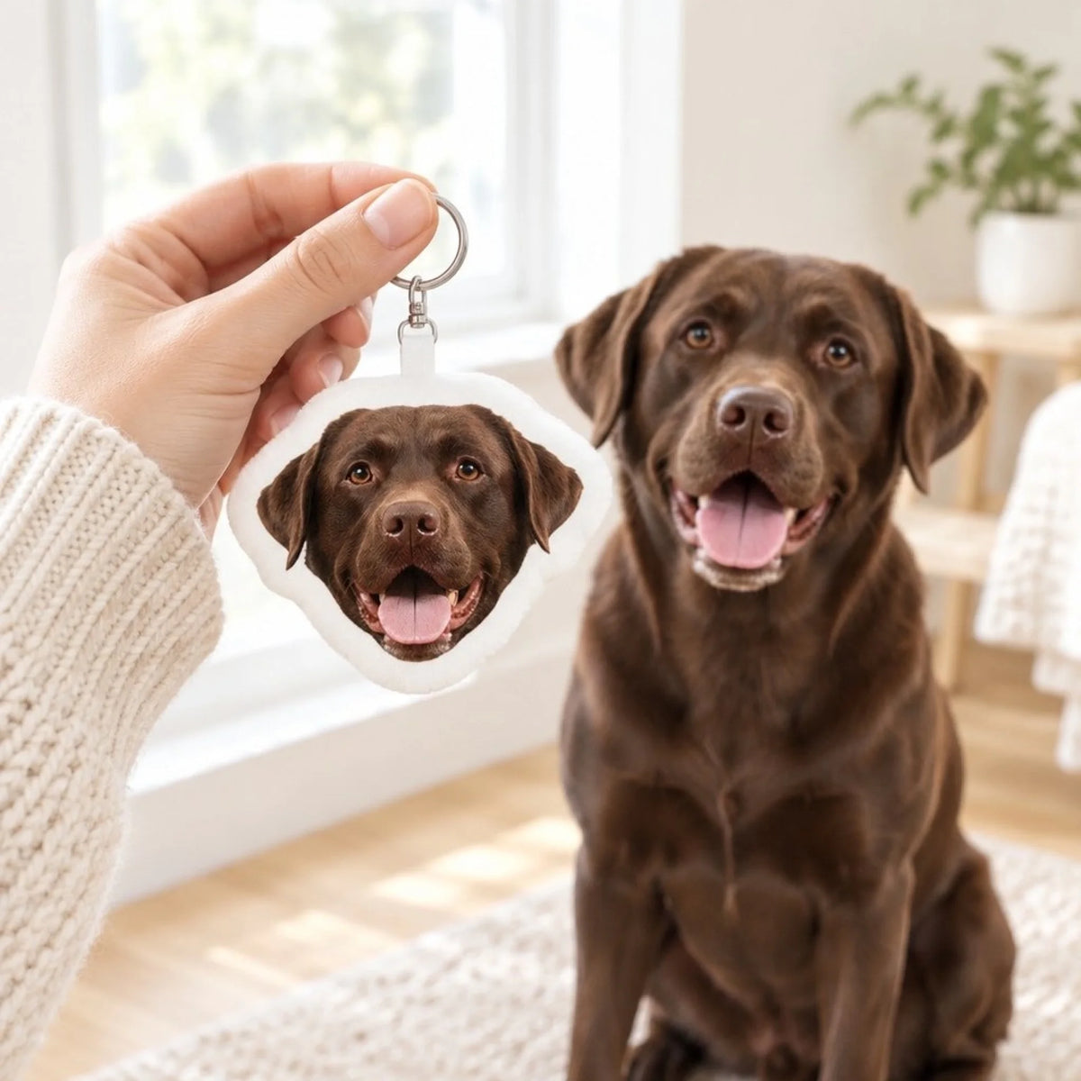 Personalised Shaped Keychain - Your Photo Head gift for dog owners - hero hand - Pet Printed