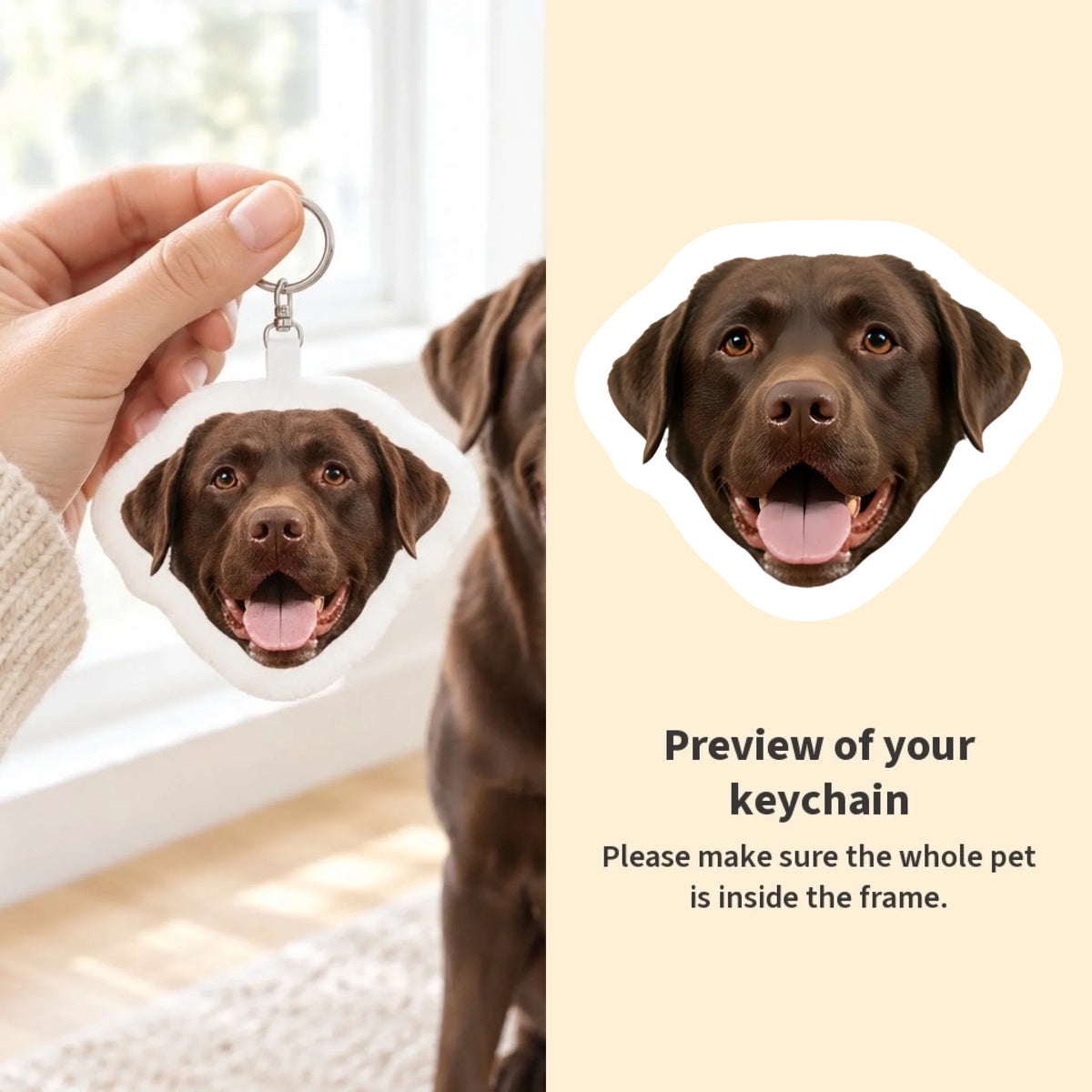 Personalised Shaped Keychain - Your Photo Head - live preview - Pet Printed