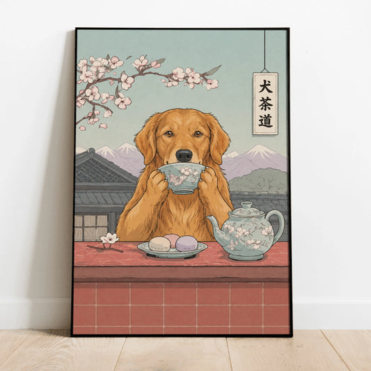 Personalised Poster - Asian Ink Painting Tea Time Pet
