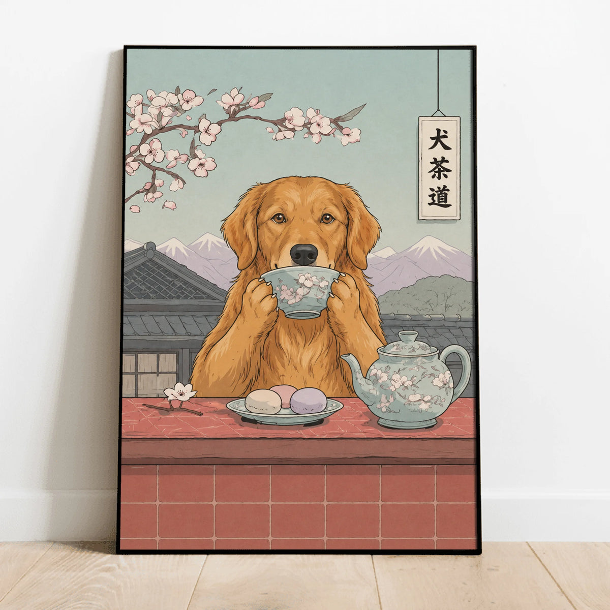 Personalised Poster - Asian Ink Painting Tea Time Pet