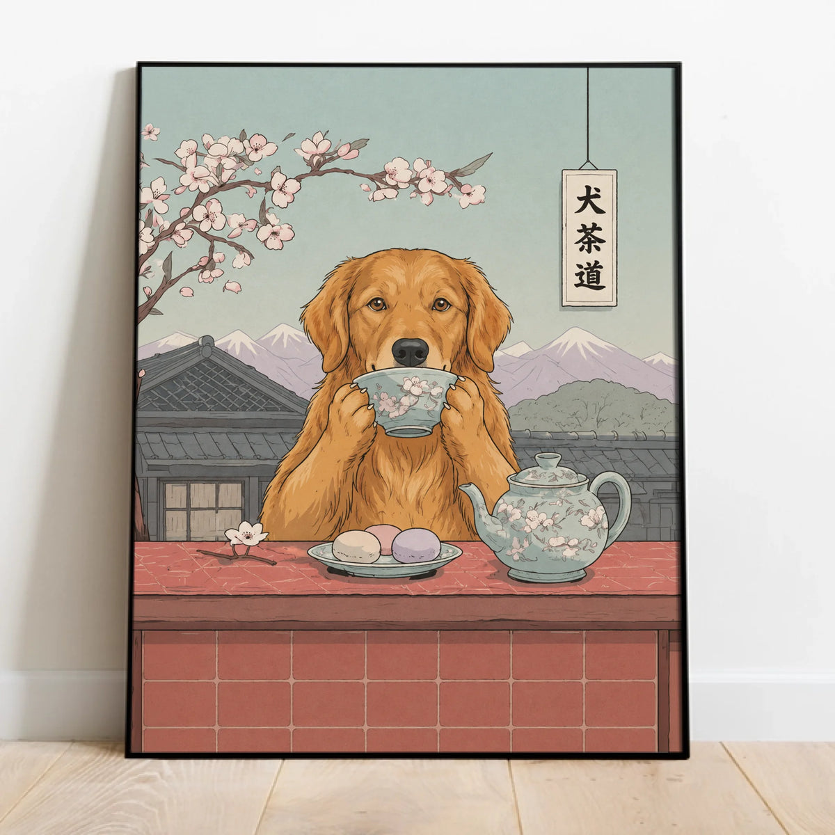Personalised Poster - Asian Ink Painting Tea Time Pet