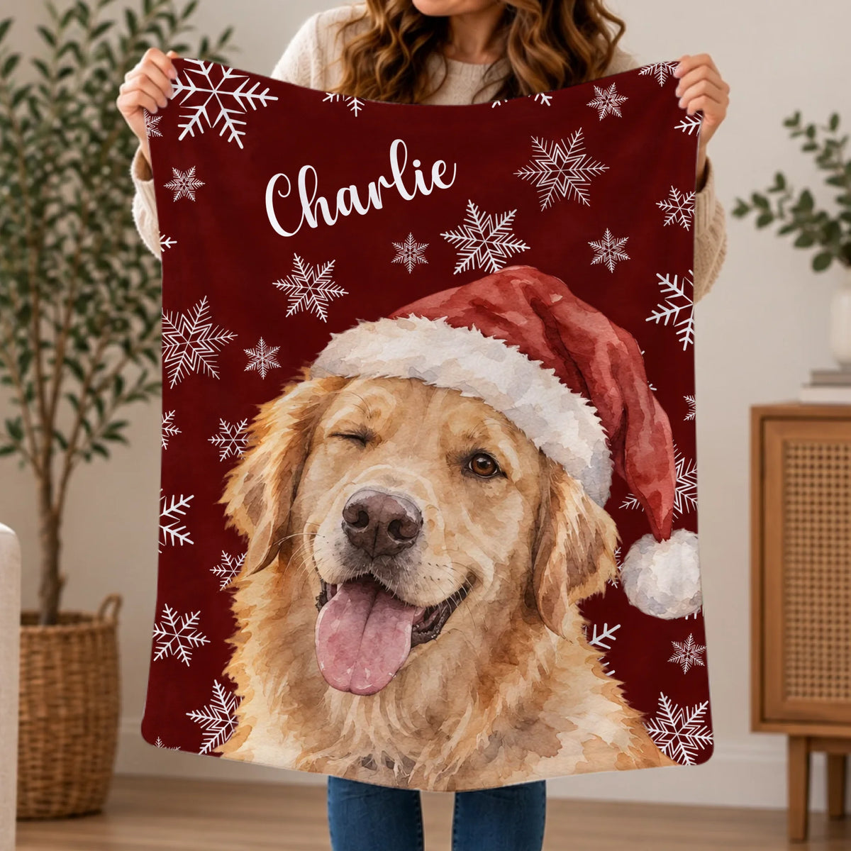 Personalised Blanket - Christmas Snowflake Dog Portrait