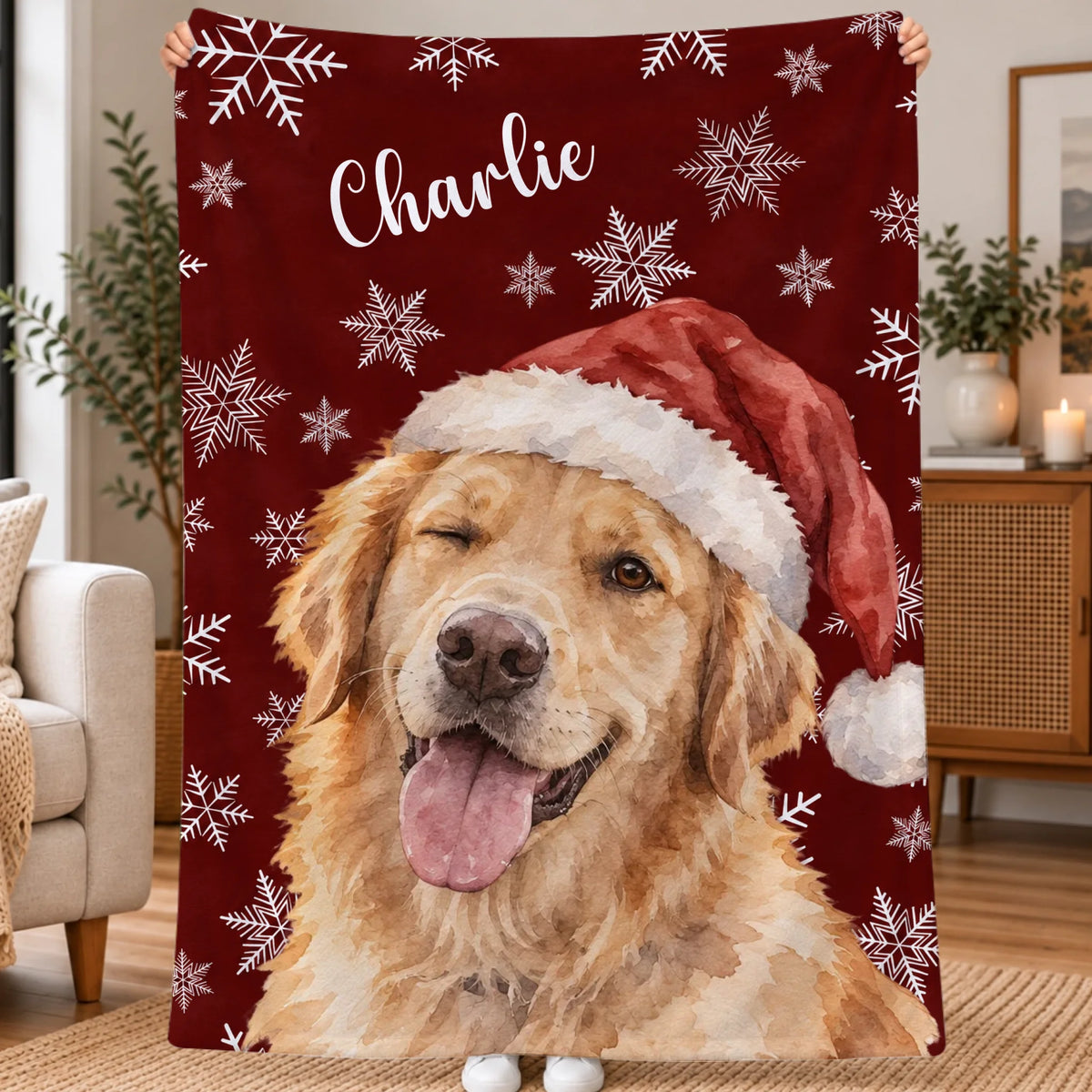 Personalised Blanket - Christmas Snowflake Dog Portrait