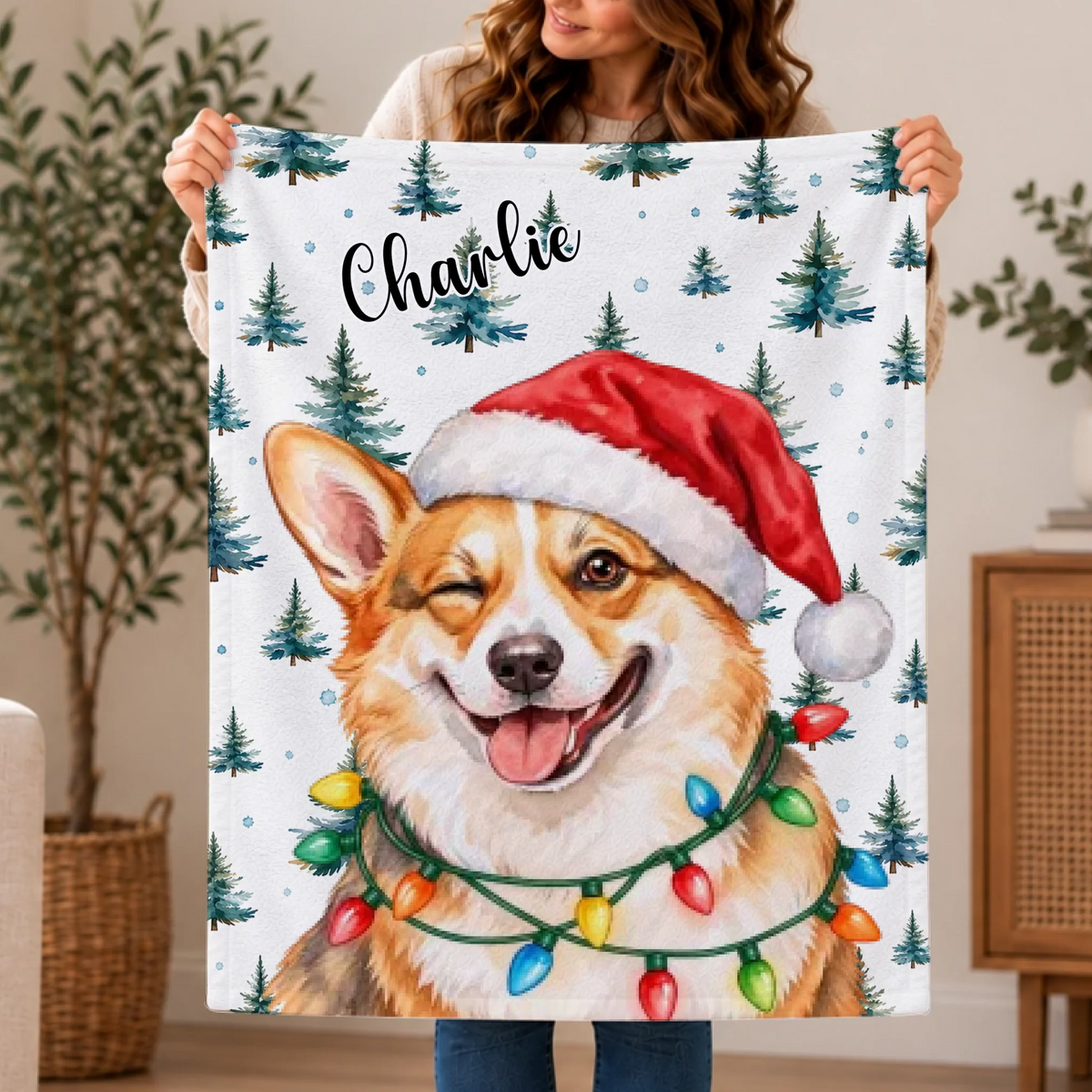 Personalised Blanket - Hand Drawn Christmas Santa Dog